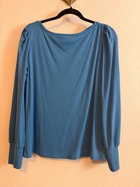 Ann Taylor Teal-Blue Long Sleeve Top with Gathered Shoulders